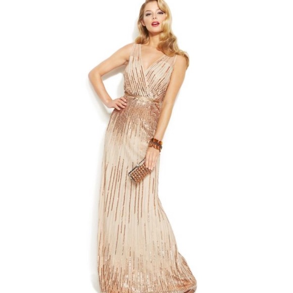 Adrianna Papell Dresses & Skirts - Adrianna Papell rose gold sleeveless beaded long gown